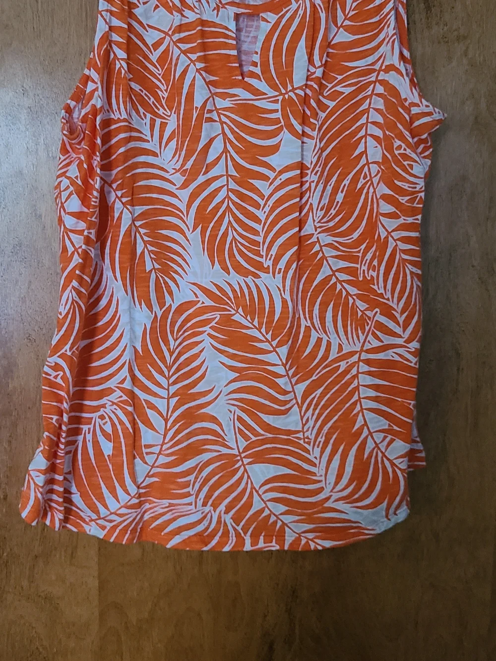 Tropical Orange & White Leaf Print Sleeveless Top